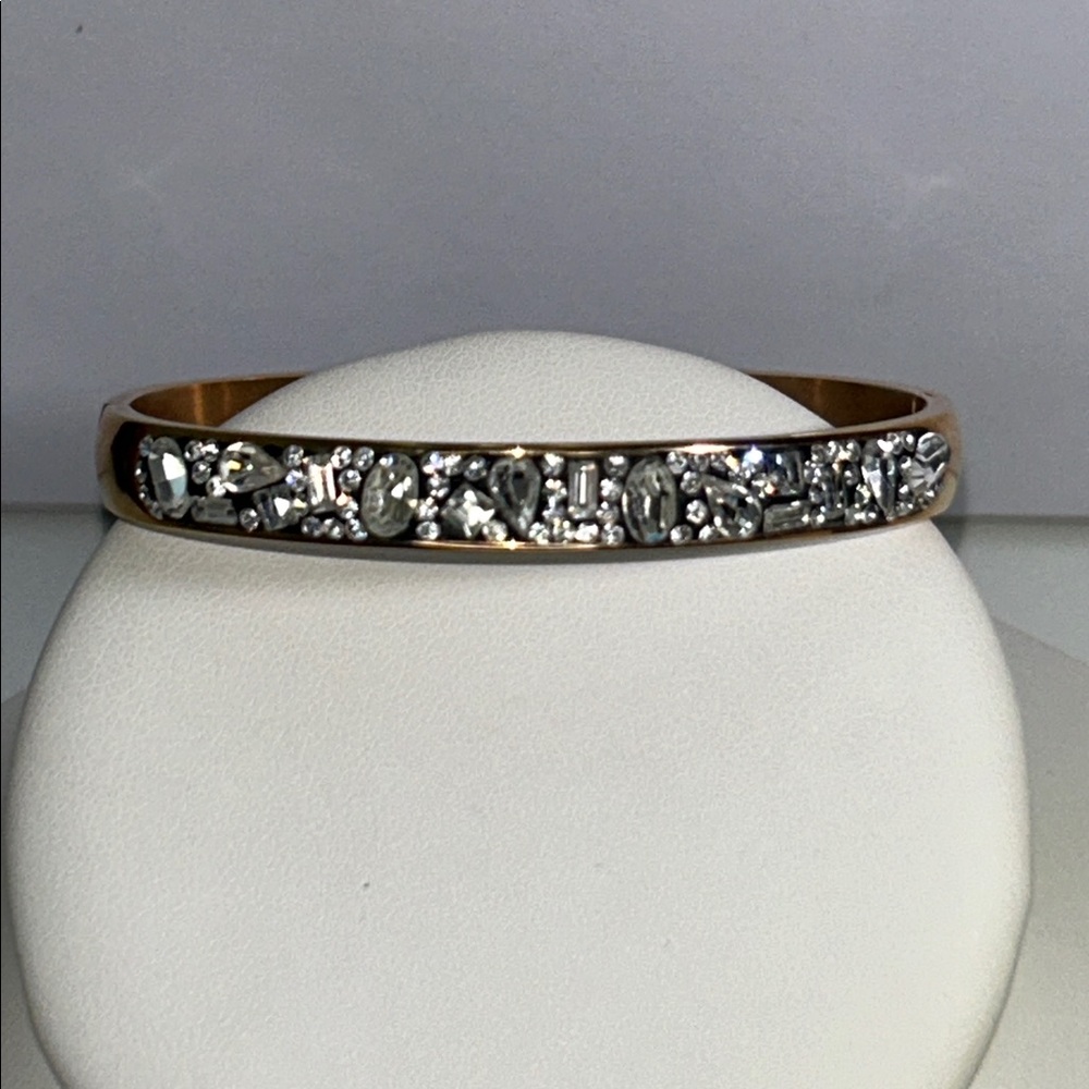Rose Gold Tone Hypoallergenic Stainless Steel Genuine Crystal Bangle Bracelet